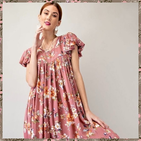 EASEL Flowy Oversized Ultra Wide Leg Romper Ruffled Bubble Sleeves Keyhole Back - Picture 8 of 16